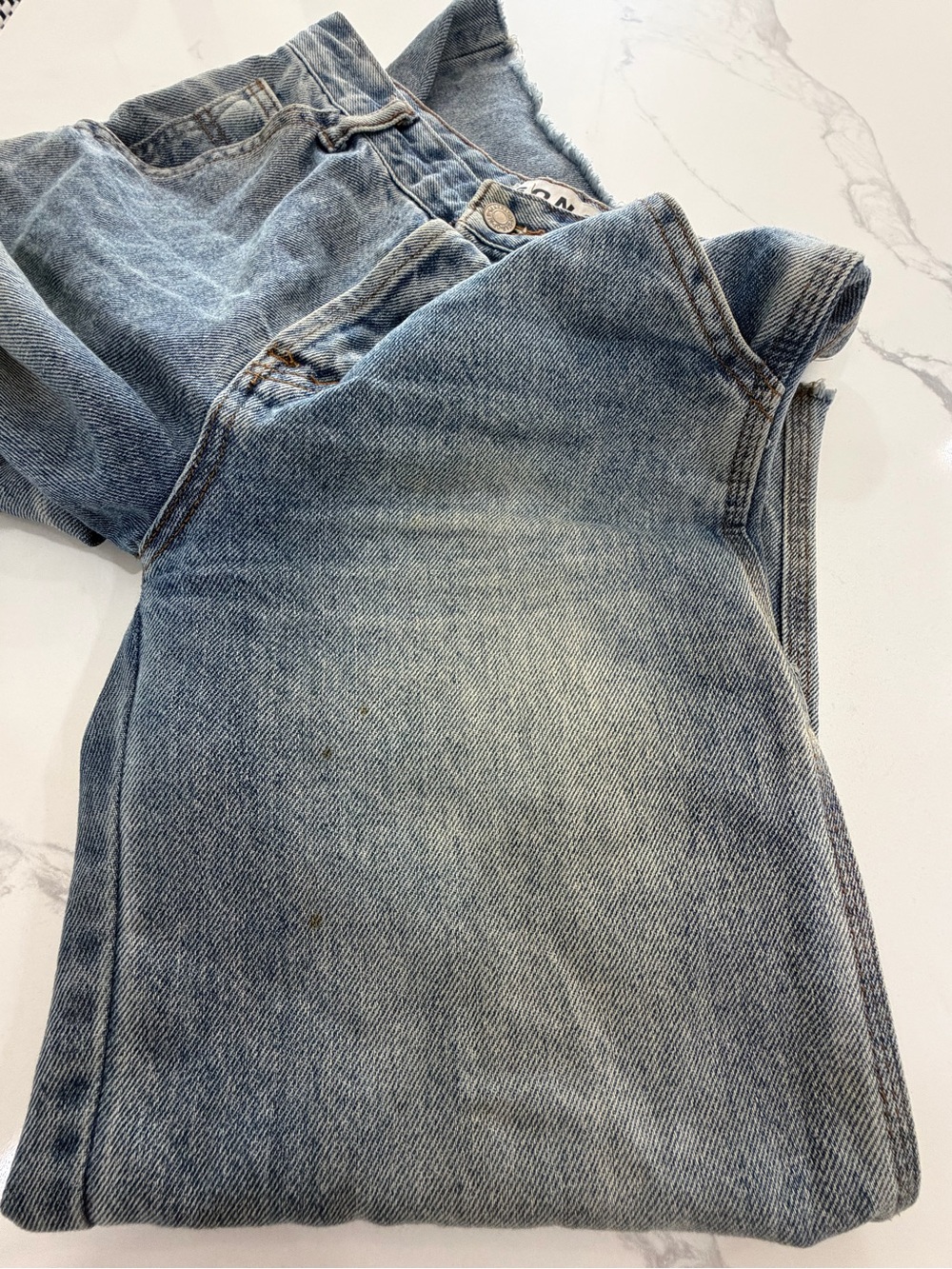 S.O.N.G. High Rise Wide Leg Carpenter Utility Jeans Y2K Raw Hem Blue Size 0 24 - Picture 7 of 9